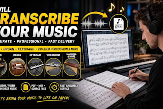 professionally transcribe songs to piano, guitar tabs, bass, drums