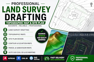 do land survey drafting, topographic map, site plan and autocad civil 3d