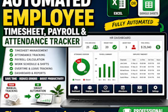 build automated employee timesheet, payroll , attendance tracker in excel sheets