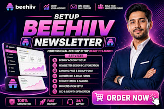 beehiiv newsletter setup, ai landing page, website, beehiiv manager automation