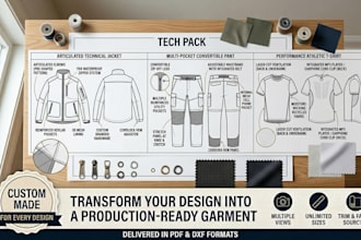 create fashion tech packs and clothing tech packs ready for manufacturing fast