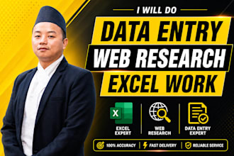 accurate data entry, web research, excel and market research
