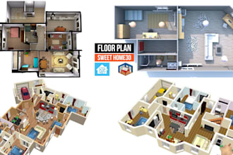 create realistic 3d floor plan, interior design using sweet home 3d and sketchup