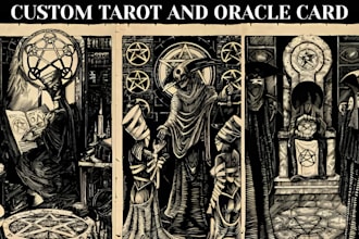 draw custom tarot card, oracle, zodiac, playing card in dark art, tshirt design