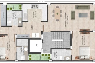 create a 2d rendered floor plan with furniture layout