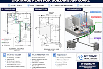 draw 3d,2d plumbing blueprint drainage plan for building approval