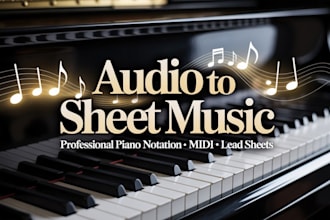 transcribe audio to professional sheet music, piano notation and midi