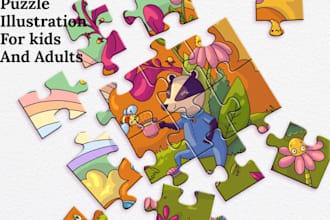 draw custom puzzle art illustration for print or digital use, for adult and kids