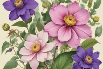 illustrate botanical and linocut vector art