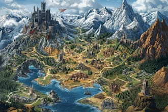 detailed fantasy map for your novel, boardgame