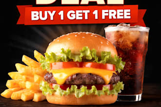 design viral burger menu and fast food poster in 24 hours