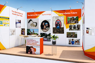 design trade show booth, exhibition stand, modern backdrop banner for your brand