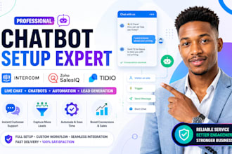 install intercom chatbots, zoho chatbot in sales iq and tidio live chat