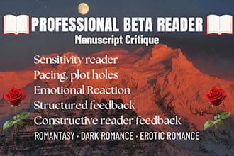 beta read romantasy and ya dark romance manuscript, erotic romance reader