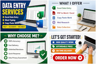 excel data entry , word typing and fast document conversion work