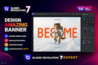 design modern website banner, hero slider or carousel using slider revolution 7