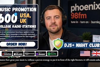 do music promotion to 600 usa uk college radio station dj night clubs