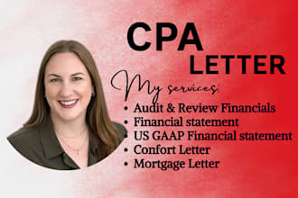 prepare, sign CPA letter, CPA income verification, audit financial statements