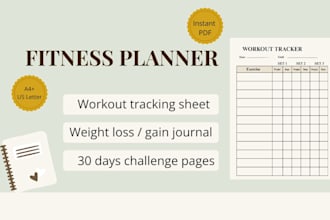 design fitness planner, workout tracker printable PDF