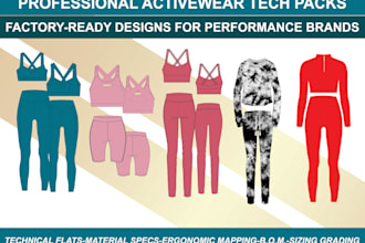 design an activewear and sportswear tech pack for your clothing brand