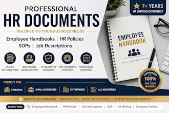 write and design employee handbook, HR policies, sops and job descriptions