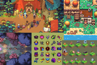draw pixel art character sprite, fakemon sprite, animations and game backgrounds
