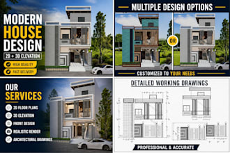 design modern 2d plans and 3d elevations