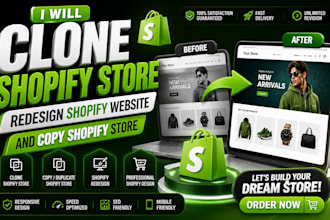 clone shopify store, design and redesign shopify website and copy shopify store