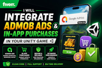 integrate admob ads and in app purchases in your unity game