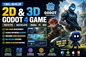 develop godot 4 2d 3d game, multiplayer, mobile game, prototype