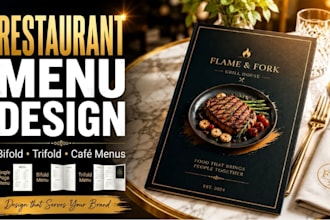 design a premium restaurant menu for your brand trifold, bifold menus