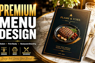 design a unique menu design, trifold and bifold menu for your restaurant