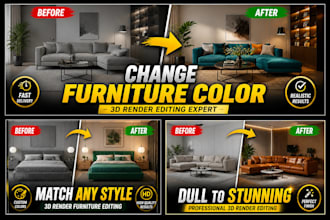 edit 3d render interior images and change furniture colors