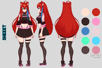 draw anime character design or reference sheet in anime vtuber style