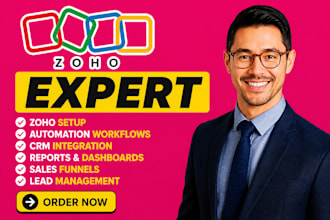 setup zoho CRM, zoho sites, zoho automation, as a  zoho developer and expert