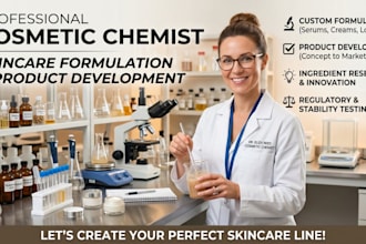 formulate skincare, haircare, cosmetic product professional chemist for startups