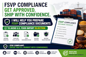 be your fsvp importer and do fsvp plan, food safety plan and iso documentation
