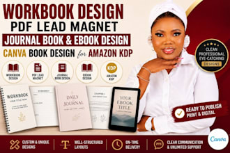 workbook pdf lead magnet journal ebook design, canva book design for amazon kdp