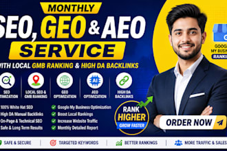monthly SEO, GEO, aeo service with high da backlinks