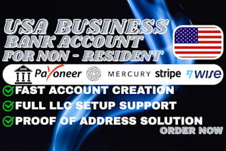 create USA business bank with mercury, slash, relay, wise, payoneer, and stripe