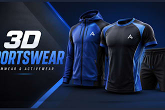 design realistic 3d sportswear, activewear and gymwear for your brand