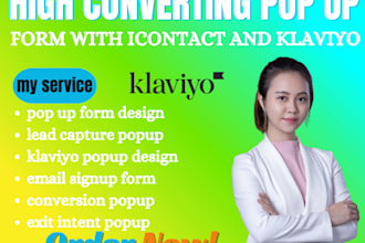 design pop up form automation integration icontact monday clickup klaviyo
