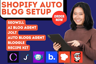 setup shopify auto blog agent post seowill ai  agent jolt bloggle recipe kit