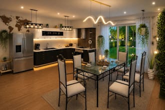 luxury 3d kitchen and dining room interior design