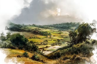 draw a watercolor landscape illustration