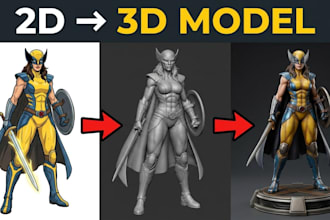 2d to 3d model image to 3d stl file character sketch photo print ready