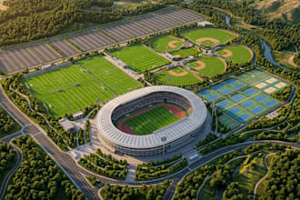 design a 3d sports complex, stadium, court facility and gaming arena render