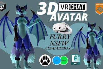 make a custom vrc avatar nsfw furry avatar vr character for pc and quest