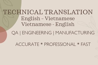 translate technical documents QA, engineering, manufacturing