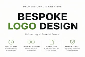 do bespoke logo design , 1 day delivery , unlimited revisions , source files